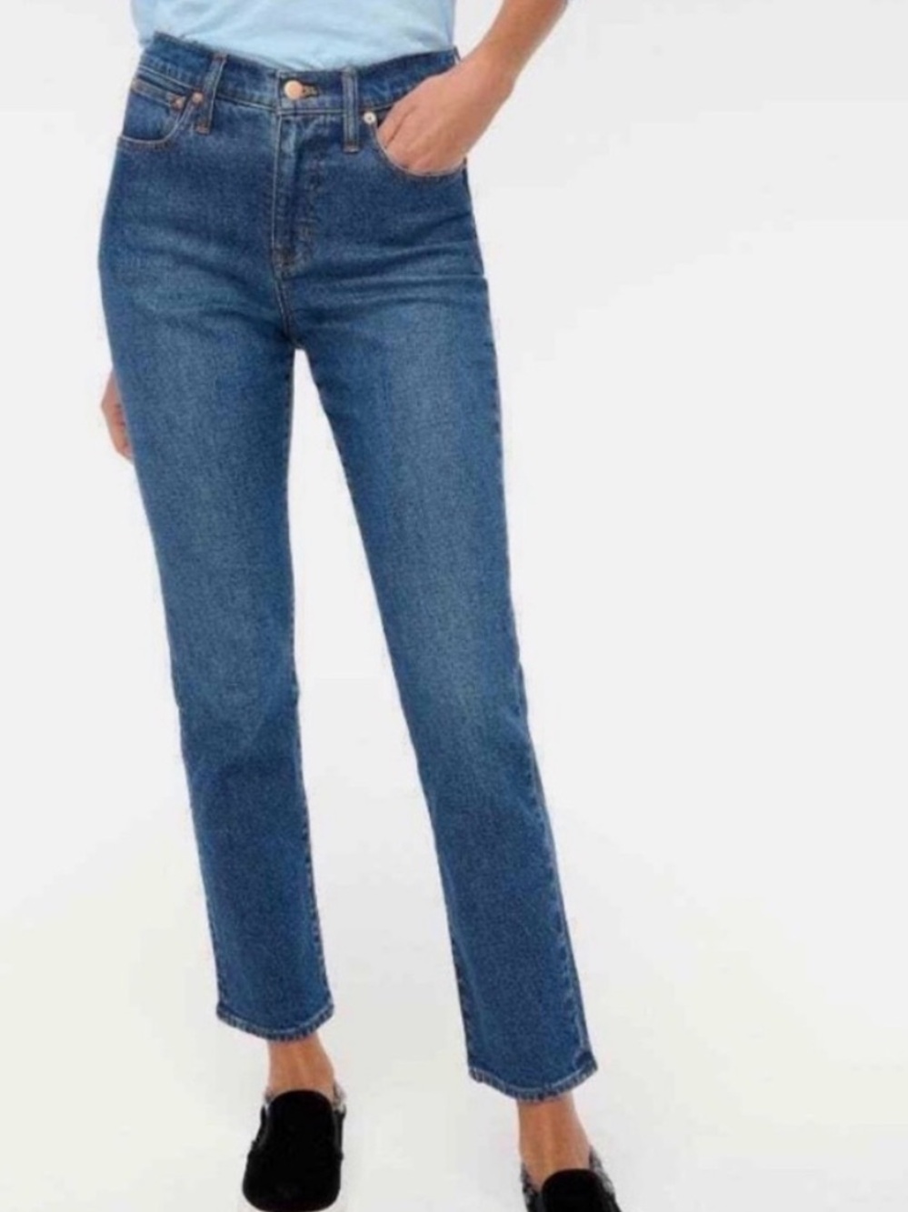 J Crew Essential Straight Ankle Jean Women’s Size 32 Medium Wash Stretch
